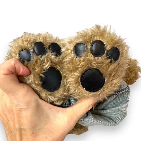 Build A Bear Curly Teddy Bear Brown Paws Vintage Retired Lakers Tank Overall 14" - Picture 6 of 15